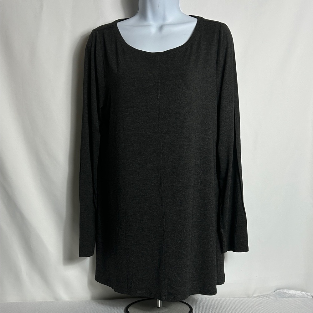 Cable & Gauge Solid Charcoal Long Pullover Soft Sleek Women’s Size Large Blouse